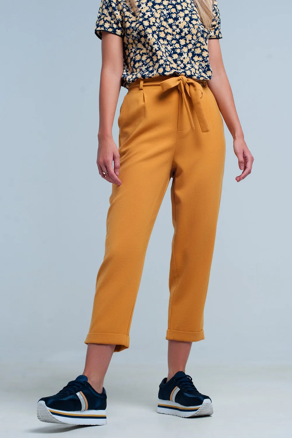 mustard high waisted pants with belt