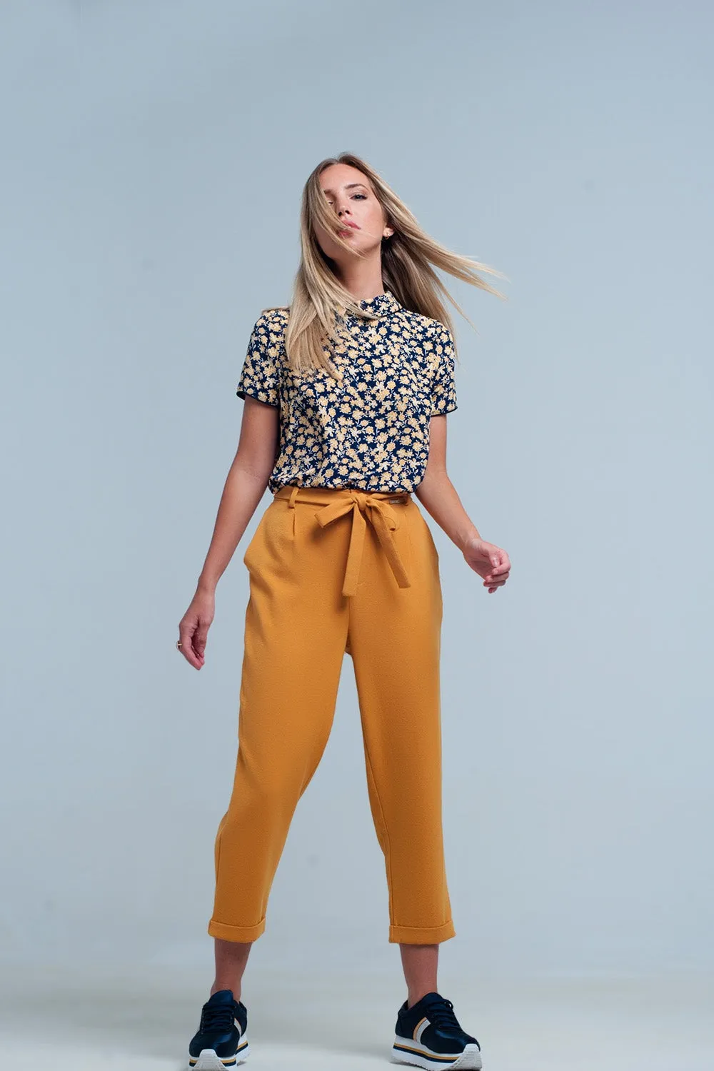 mustard high waisted pants with belt