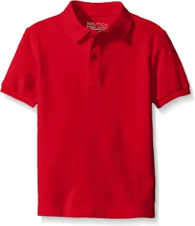 Nautica Boys' Big School Uniform Short Sleeve Polo Shirt, Button Closure, Comfortable & Soft Pique Fabric