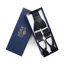 Navy Blue Moire - Button Only - Silk Suspenders