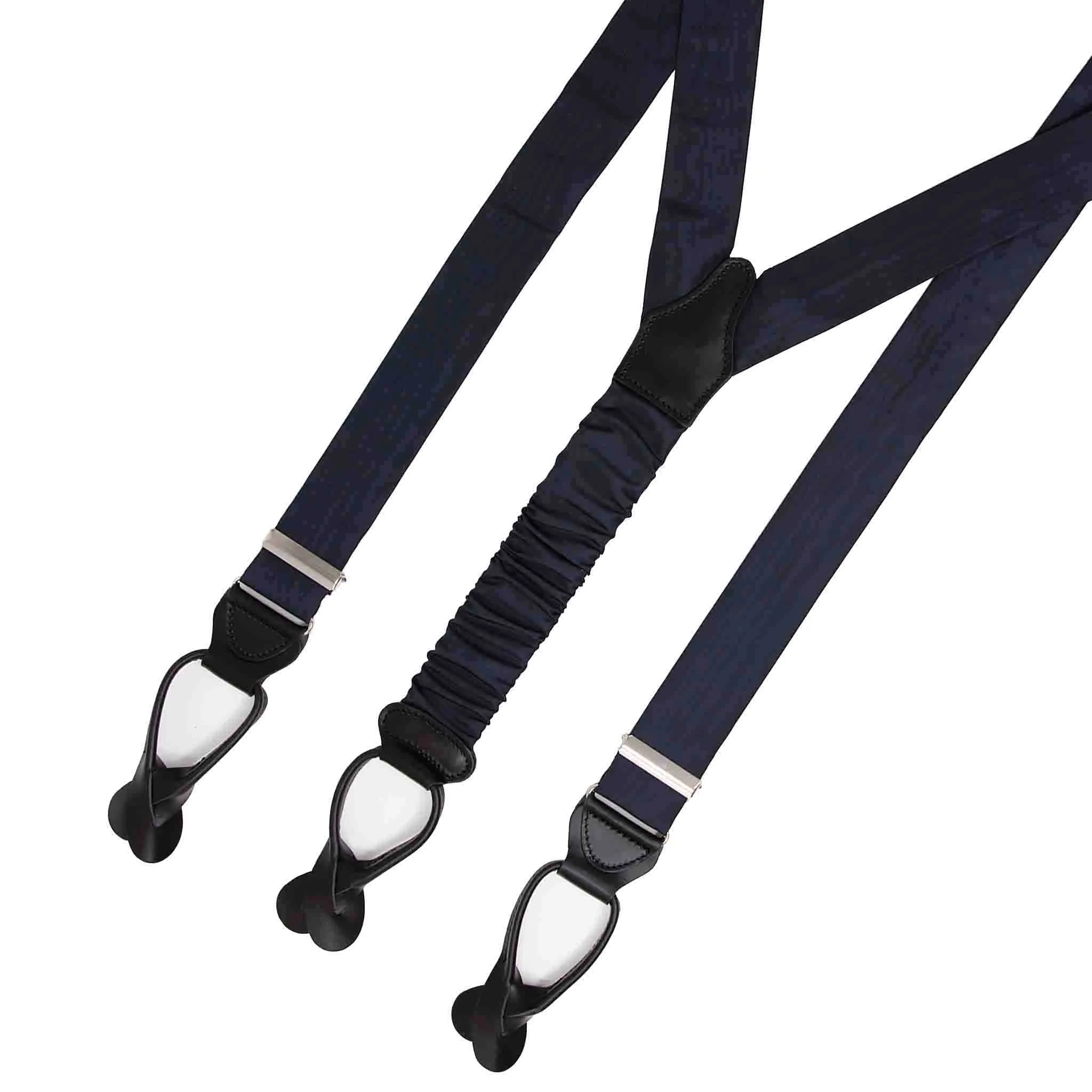 Navy Blue Moire - Button Only - Silk Suspenders