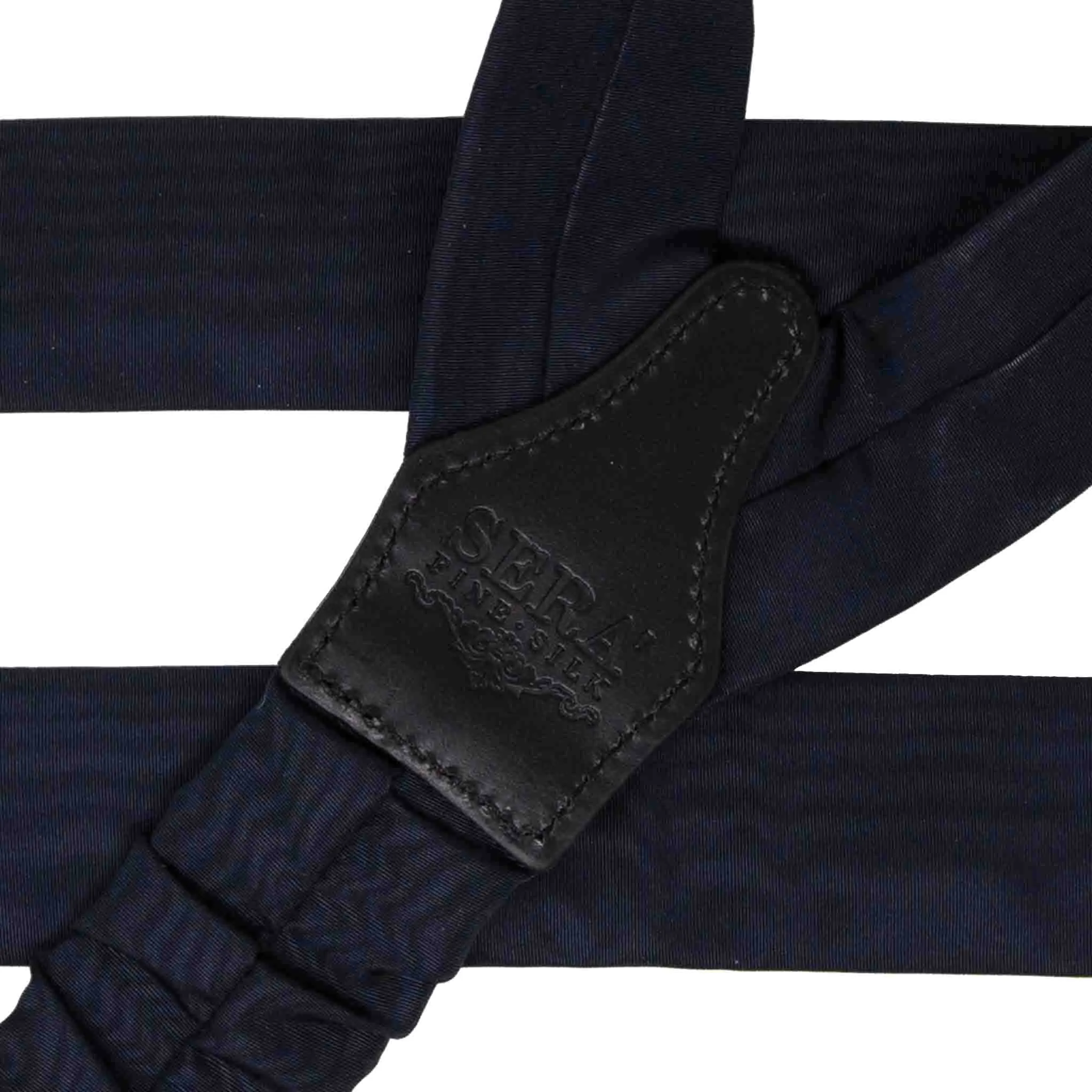 Navy Blue Moire - Button Only - Silk Suspenders