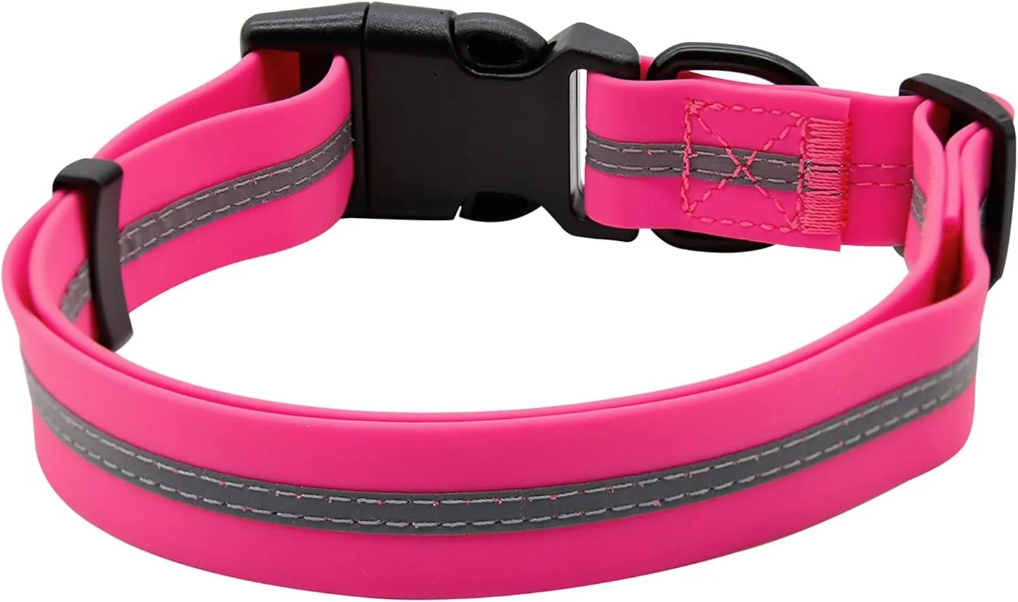 NIMBLE Dog Collar Waterproof Pet Collars Anti-Odor Durable Adjustable PVC & Polyester Soft with Reflective Cloth Stripe Basic Dog Collars S/M/L Sizes (Medium (11.81-18.5inches), Pink)