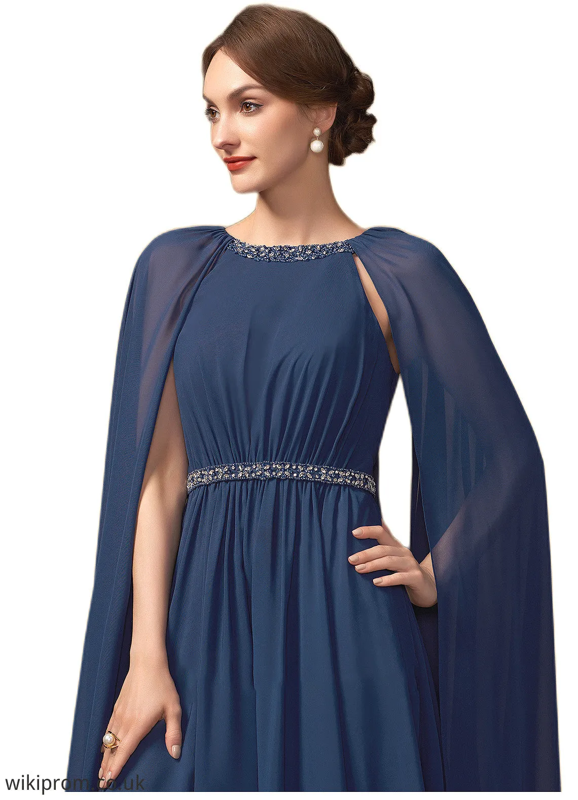 Paisley A-Line Scoop Neck Tea-Length Chiffon Mother of the Bride Dress With Beading SWK126P0014934