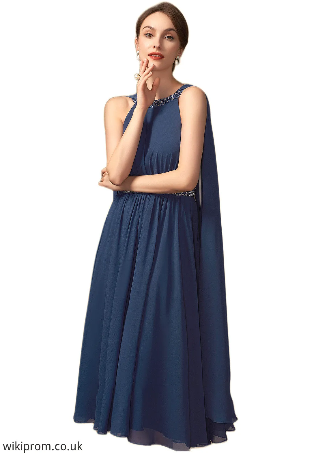 Paisley A-Line Scoop Neck Tea-Length Chiffon Mother of the Bride Dress With Beading SWK126P0014934