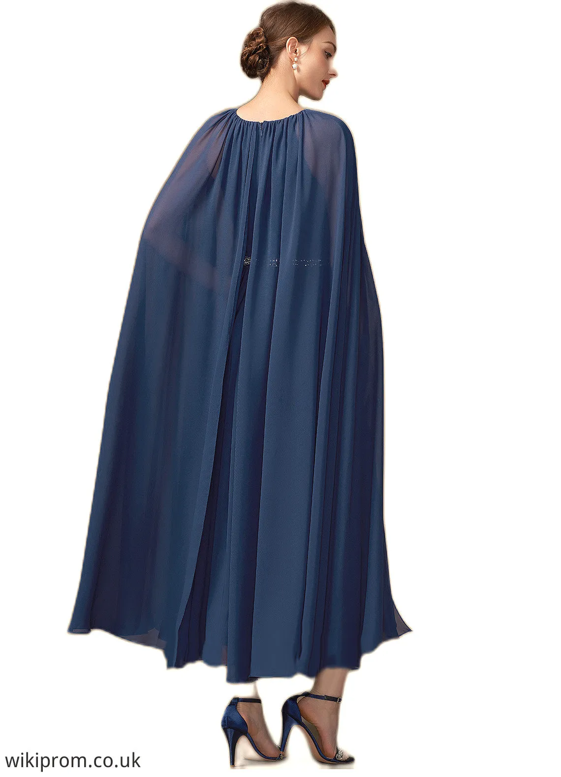 Paisley A-Line Scoop Neck Tea-Length Chiffon Mother of the Bride Dress With Beading SWK126P0014934
