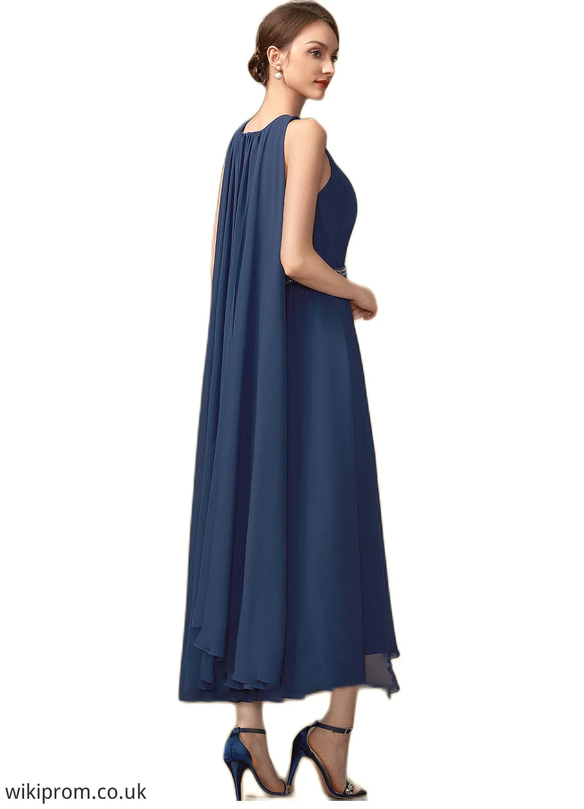 Paisley A-Line Scoop Neck Tea-Length Chiffon Mother of the Bride Dress With Beading SWK126P0014934