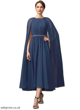 Paisley A-Line Scoop Neck Tea-Length Chiffon Mother of the Bride Dress With Beading SWK126P0014934