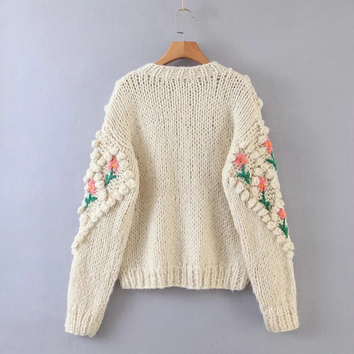 Pamela Flower Applique Chunky Knit Cardigans
