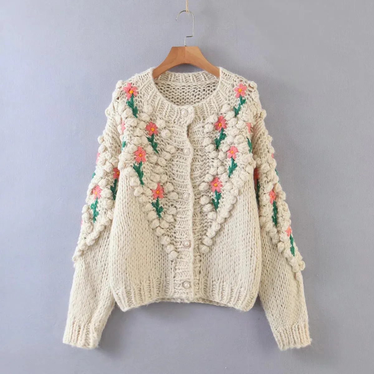 Pamela Flower Applique Chunky Knit Cardigans
