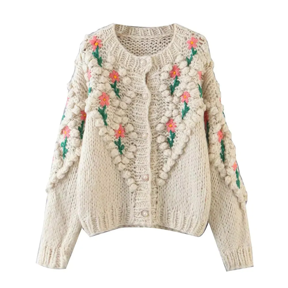 Pamela Flower Applique Chunky Knit Cardigans