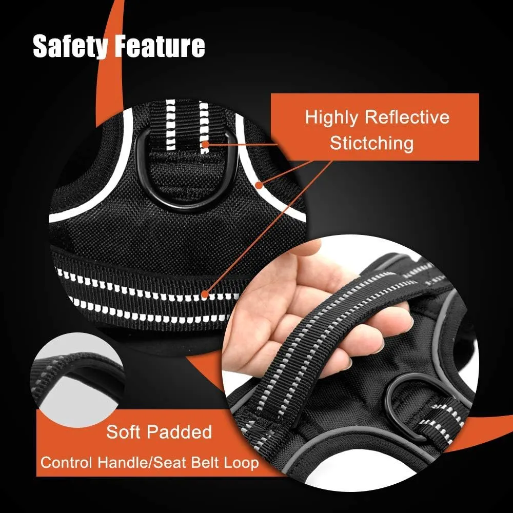 PHOEPET No Pull Dog Harness Reflective Adjustable with 2 Metal Leash Hooks and Soft Training Handle [Over The Head Design](S, Grey)