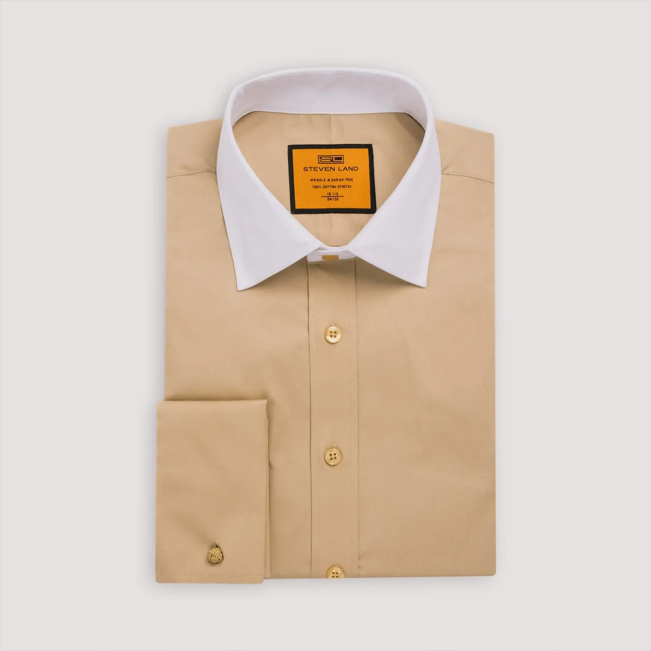 Poplin Dress Shirt | French Cuff | 100% Cotton | Beige