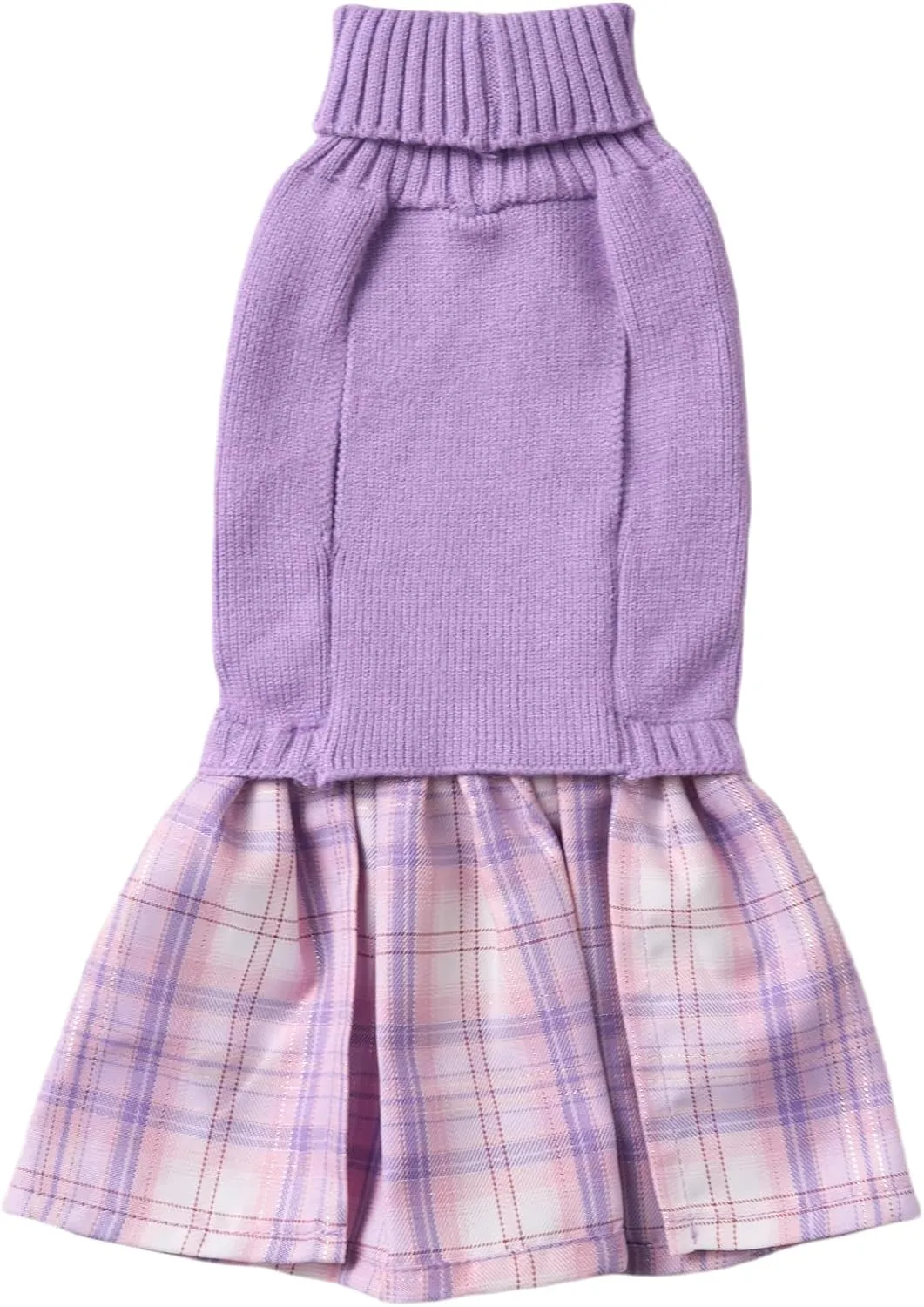 Purple Knitted Dog Sweater Dress, Pink Plaid Dog Winter Clothes Dresses for Small Dogs Girl, Maltese Cat Apparel, X-Small (XS)