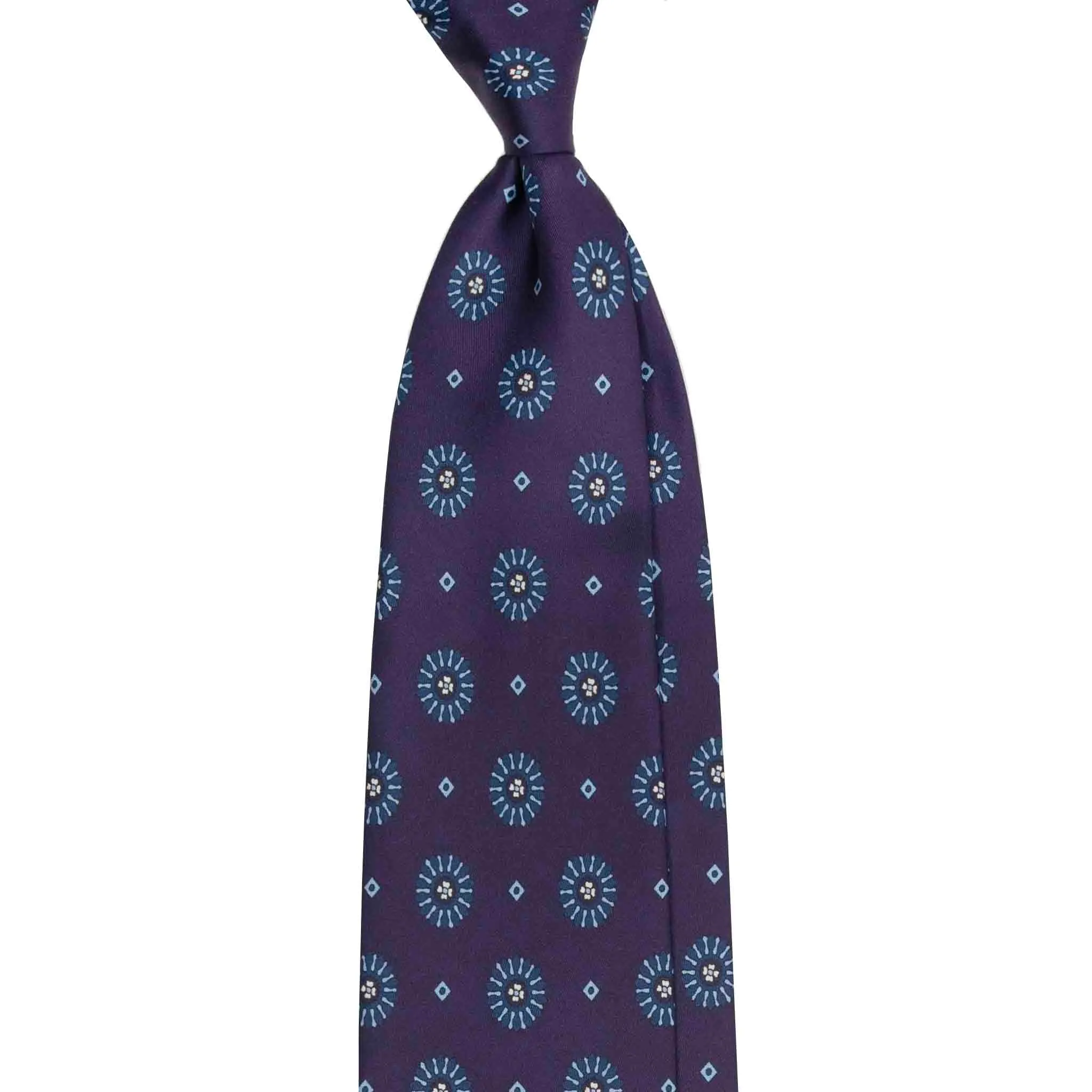 Purple Silk Tie with Blue Big Medallions