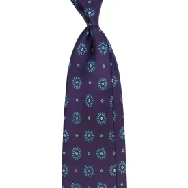 Purple Silk Tie with Blue Big Medallions