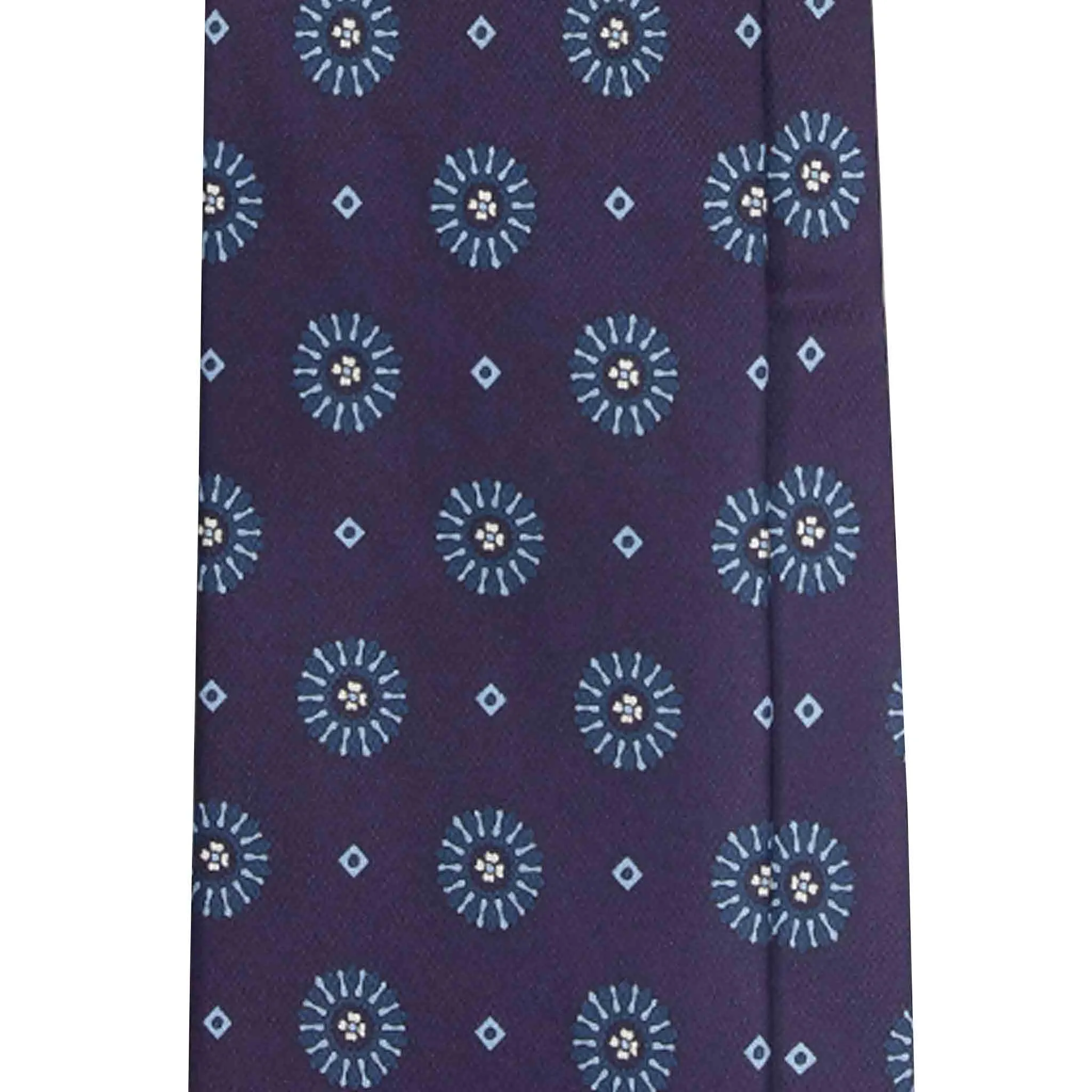 Purple Silk Tie with Blue Big Medallions