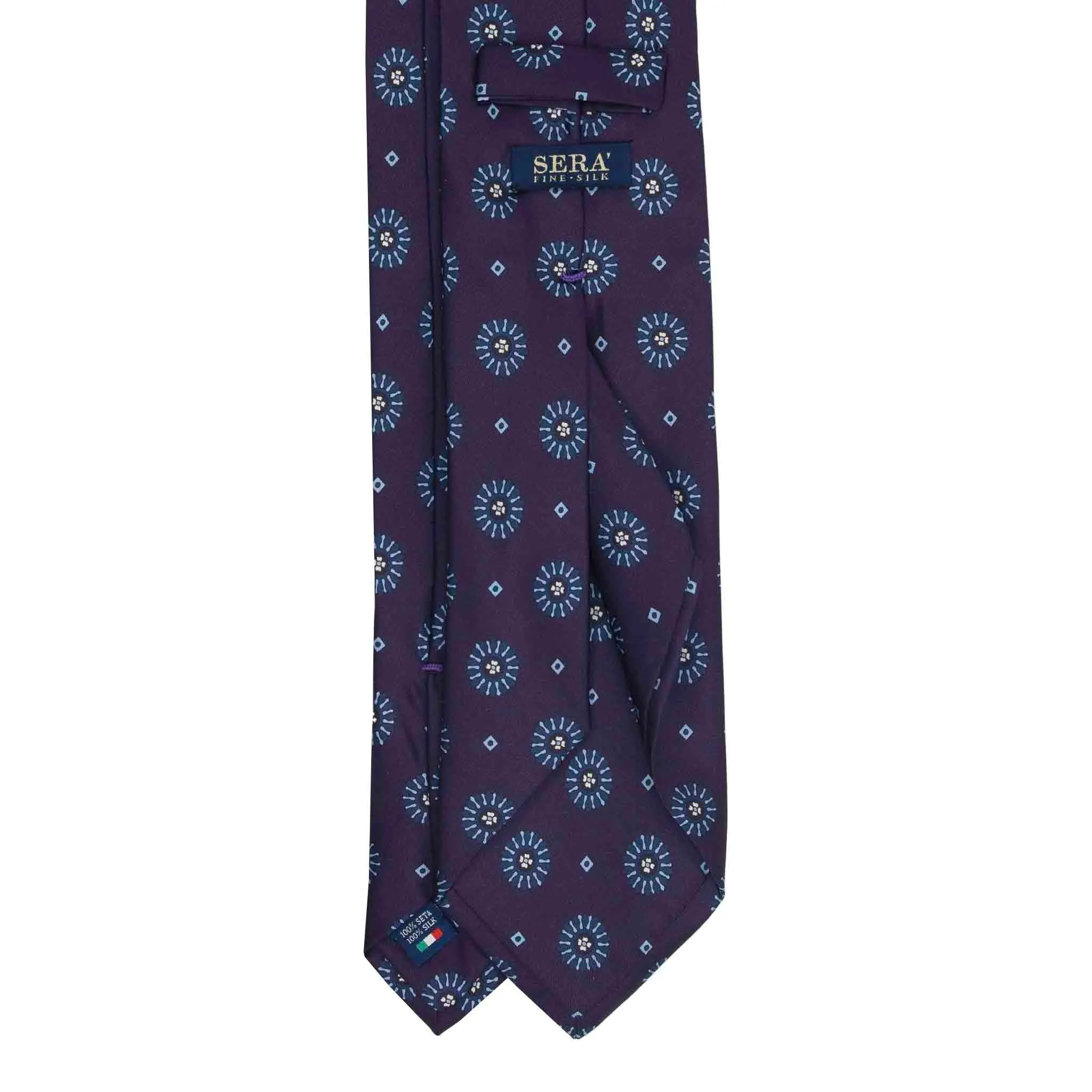Purple Silk Tie with Blue Big Medallions