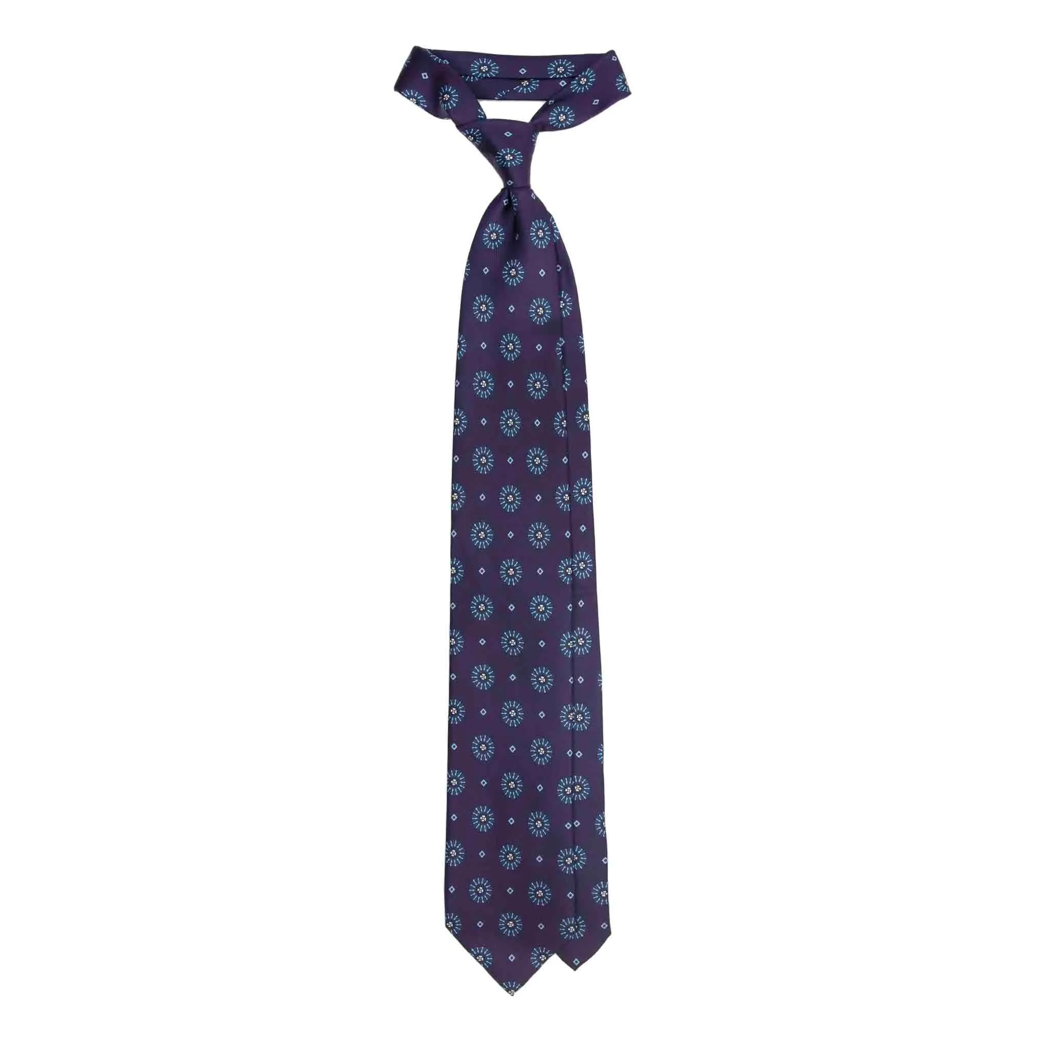 Purple Silk Tie with Blue Big Medallions