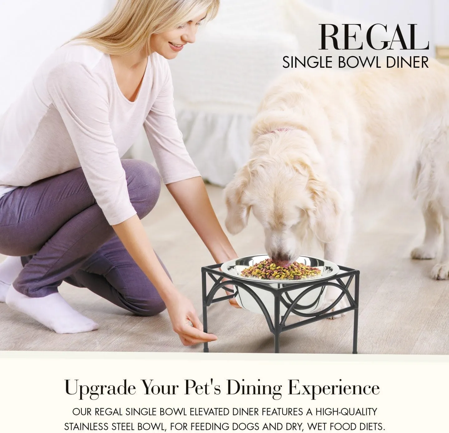 Regal Single Bowl Raised Feeder - Elevated Feeding Station - Metal, Wrought Iron Dog Bowl, Best Single Diner, Pet Bowl for Small, Medium, Large and XL Dogs - NMN Designs (Small - 5"" Tall), Black