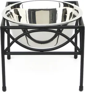 Regal Single Bowl Raised Feeder - Elevated Feeding Station - Metal, Wrought Iron Dog Bowl, Best Single Diner, Pet Bowl for Small, Medium, Large and XL Dogs - NMN Designs (Small - 5"" Tall), Black