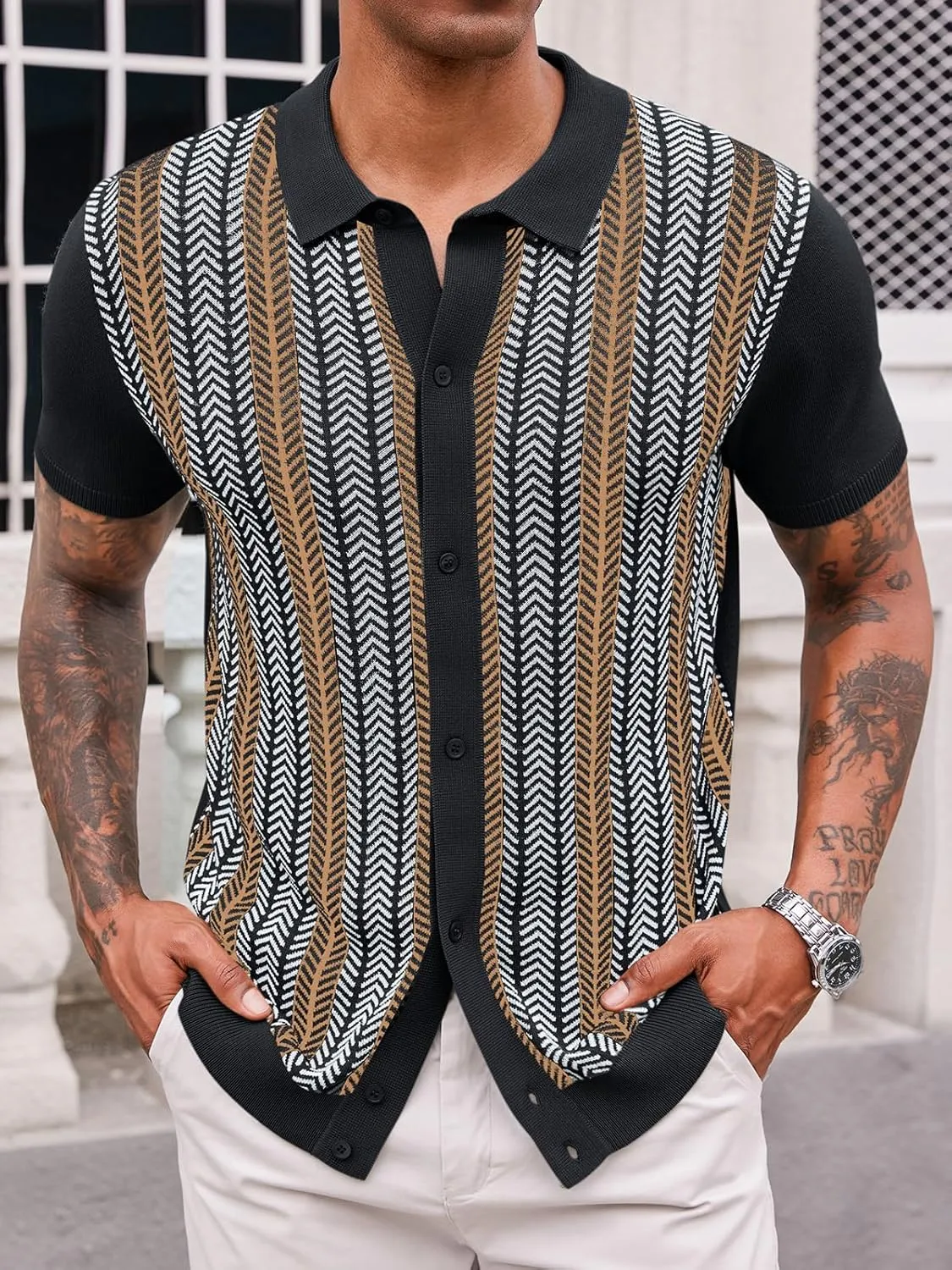 Runcati Mens Knit Polo Shirts Vintage Casual Short Sleeve Shirt Golf Button Down Old Money Sweater