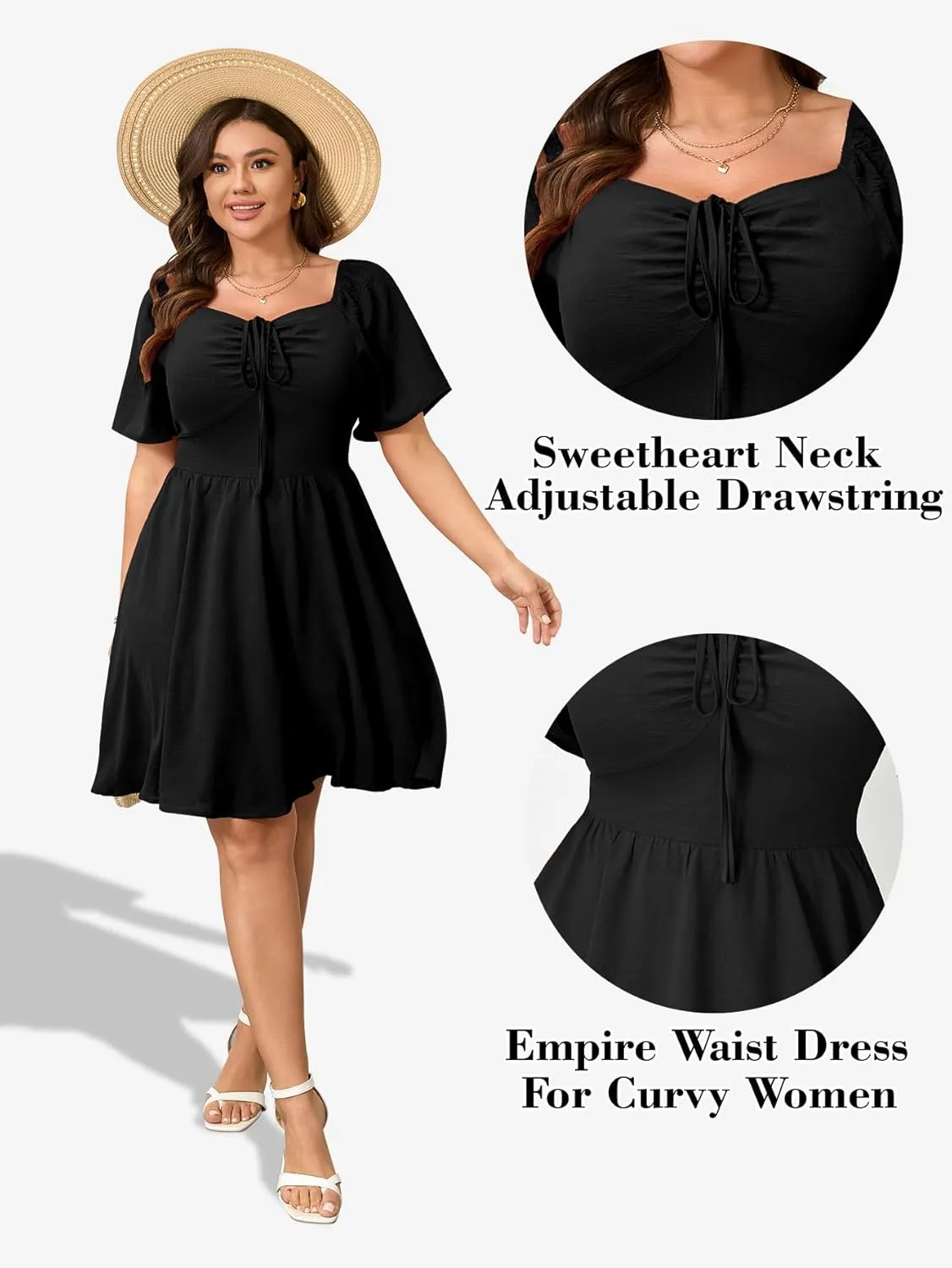 RWJ Women Plus Size Summer Dress Short Sleeve Tie Front Sweetheart Neck Wrap A-Line Casual Mini Wedding Guest Dresses 2025