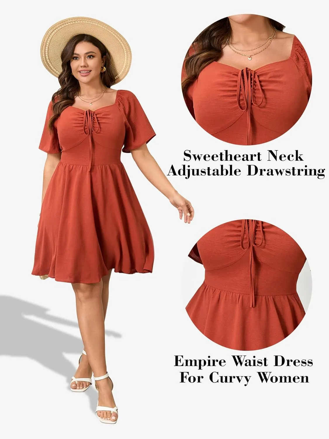 RWJ Women Plus Size Summer Dress Short Sleeve Tie Front Sweetheart Neck Wrap A-Line Casual Mini Wedding Guest Dresses 2025