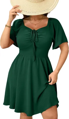 RWJ Women Plus Size Summer Dress Short Sleeve Tie Front Sweetheart Neck Wrap A-Line Casual Mini Wedding Guest Dresses 2025