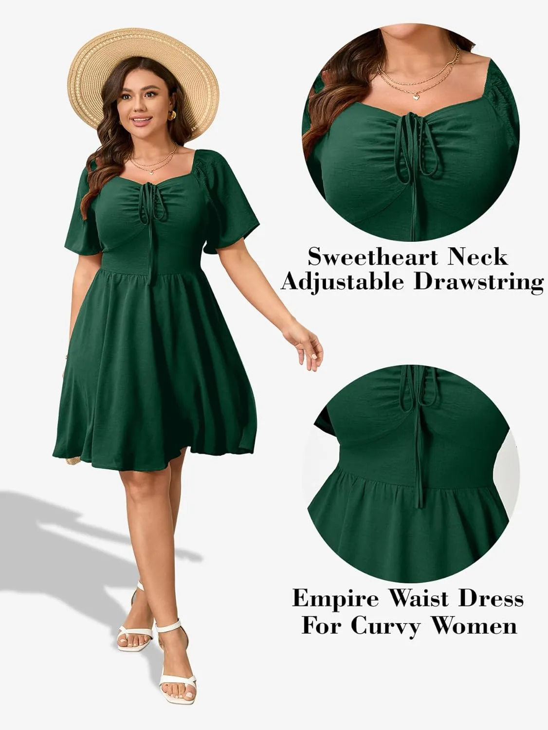 RWJ Women Plus Size Summer Dress Short Sleeve Tie Front Sweetheart Neck Wrap A-Line Casual Mini Wedding Guest Dresses 2025