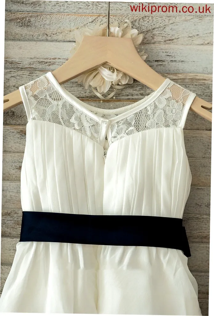 Sleeveless Phoebe Dress With Neck Flower Ruffles/Sash Girl Chiffon/Lace A-Line/Princess - Tea-length Scoop Flower Girl Dresses