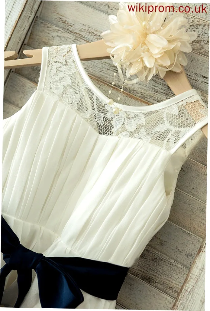 Sleeveless Phoebe Dress With Neck Flower Ruffles/Sash Girl Chiffon/Lace A-Line/Princess - Tea-length Scoop Flower Girl Dresses