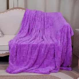 Throw Blankets with 3D Bunny Checkered,Super Soft Cozy Fleece Blankets for Lover Girls Boys Friends Gifts Pets, Lightweight Fuzzy Blanket for Couch Sofa Bed All Season (Purple, 50 * 60)