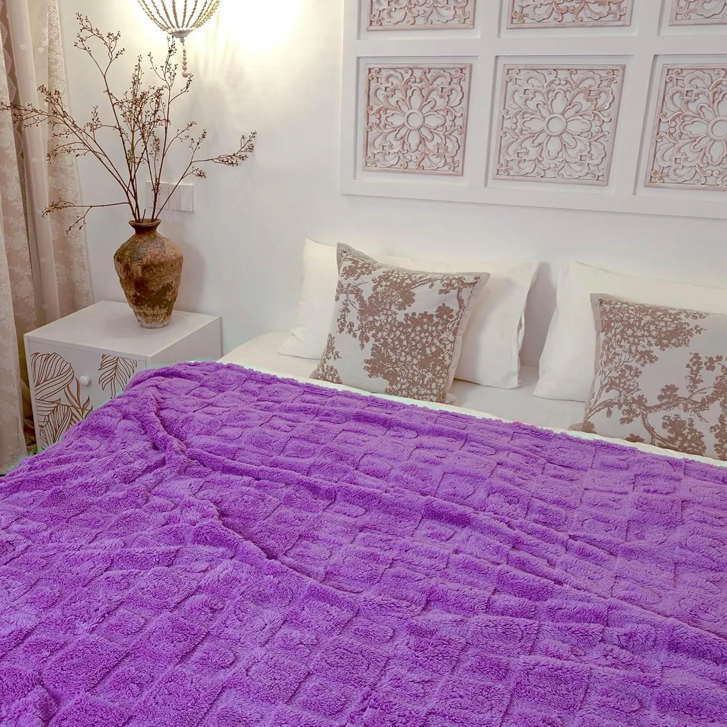 Throw Blankets with 3D Bunny Checkered,Super Soft Cozy Fleece Blankets for Lover Girls Boys Friends Gifts Pets, Lightweight Fuzzy Blanket for Couch Sofa Bed All Season (Purple, 50 * 60)