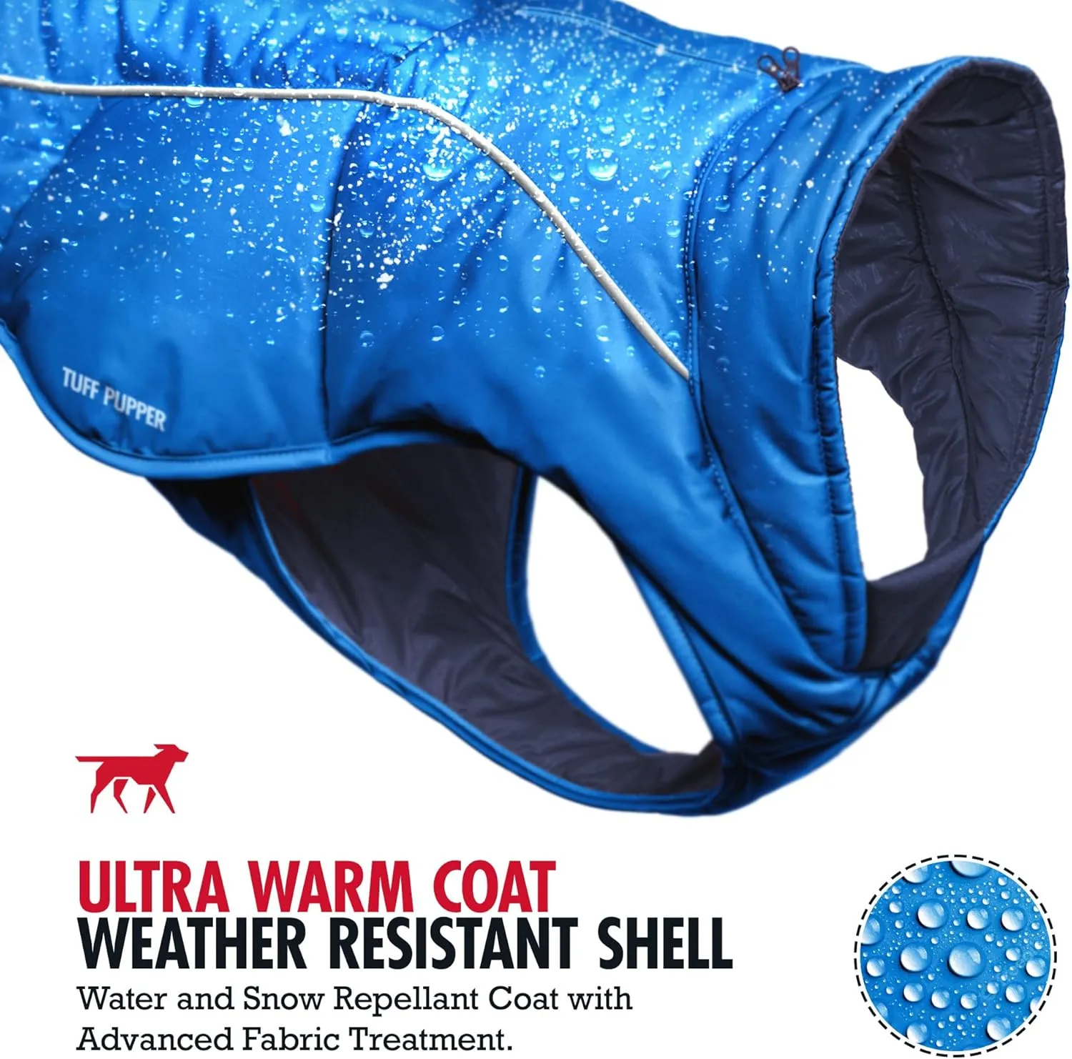 Tuff Pupper Insulated Winter Dog Coat | Waterproof Against Snow & Rain | Premium Padded Cold Weather Jacket | Reflective for Safety | Zipper Opening for Harness | Adjustable Sizing (Red/XS)
