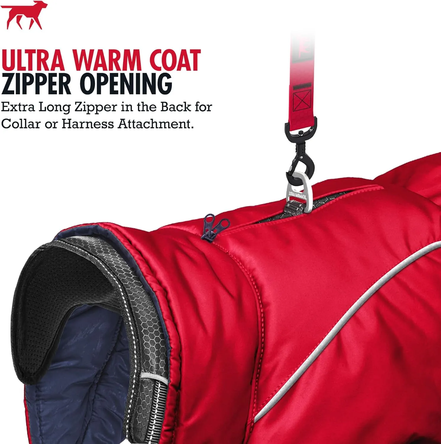 Tuff Pupper Insulated Winter Dog Coat | Waterproof Against Snow & Rain | Premium Padded Cold Weather Jacket | Reflective for Safety | Zipper Opening for Harness | Adjustable Sizing (Red/XS)
