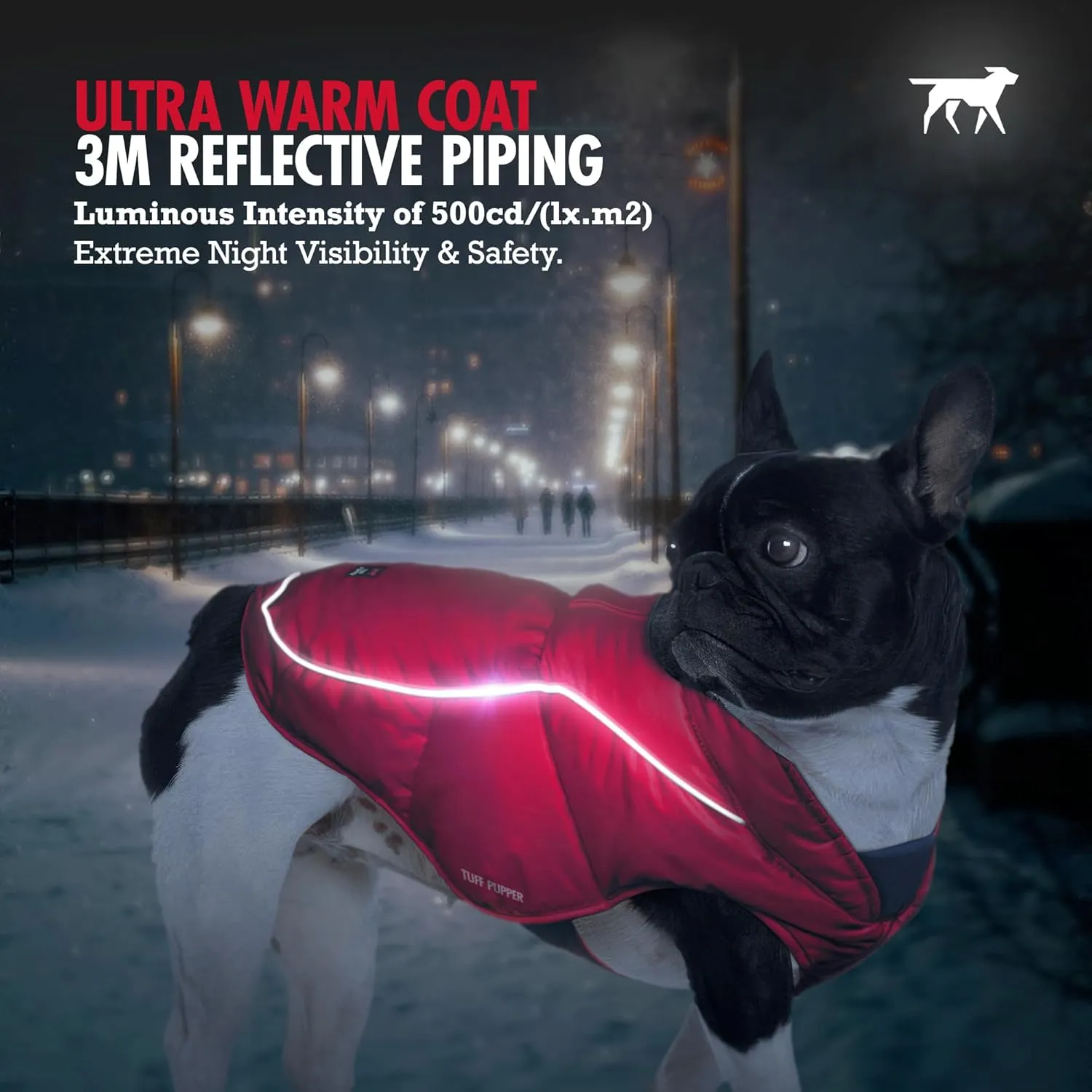 Tuff Pupper Insulated Winter Dog Coat | Waterproof Against Snow & Rain | Premium Padded Cold Weather Jacket | Reflective for Safety | Zipper Opening for Harness | Adjustable Sizing (Red/XS)