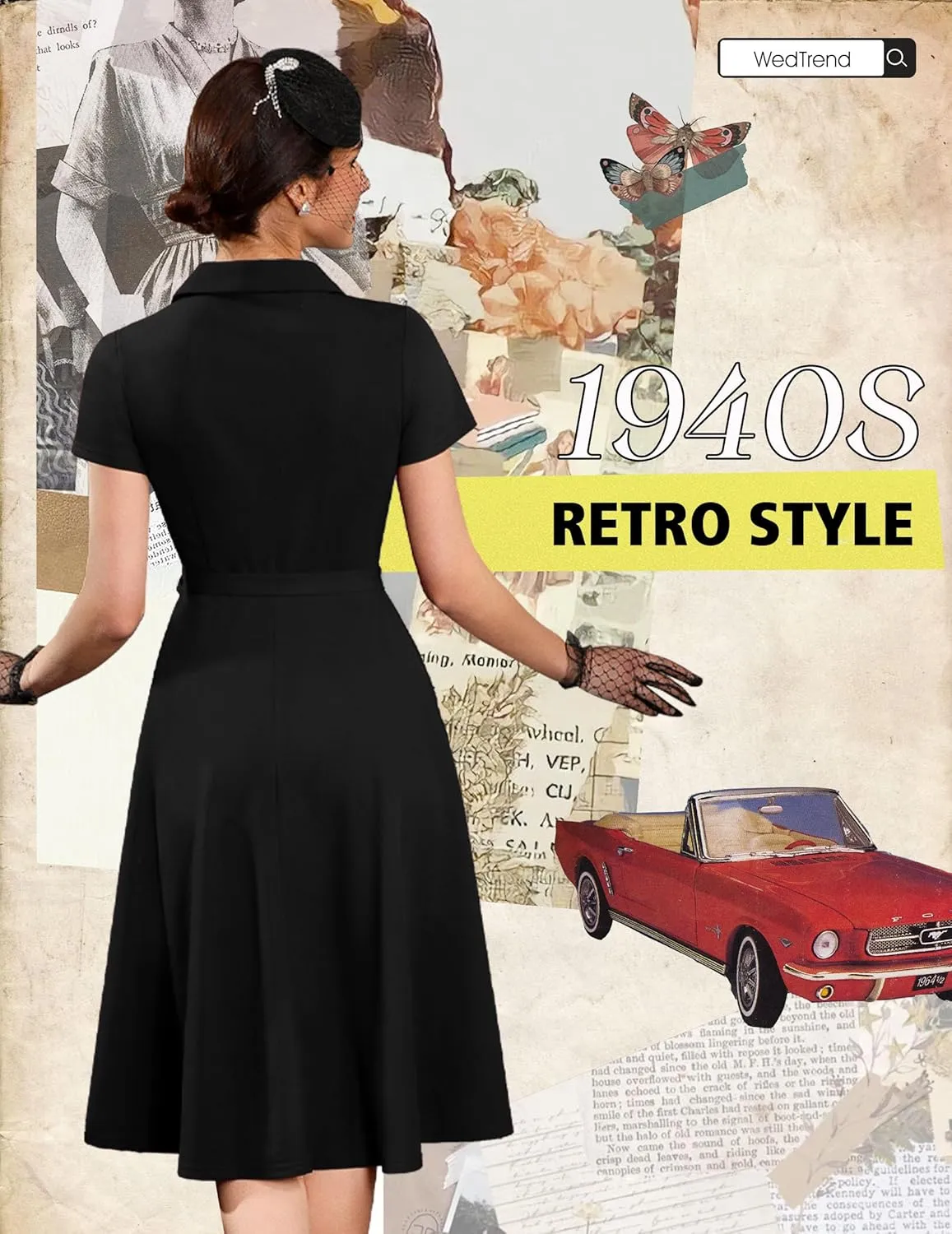 Wedtrend Women's Vintage Tea Dress, Short Sleeve Cocktail Party Dress Work Church Casual Dress