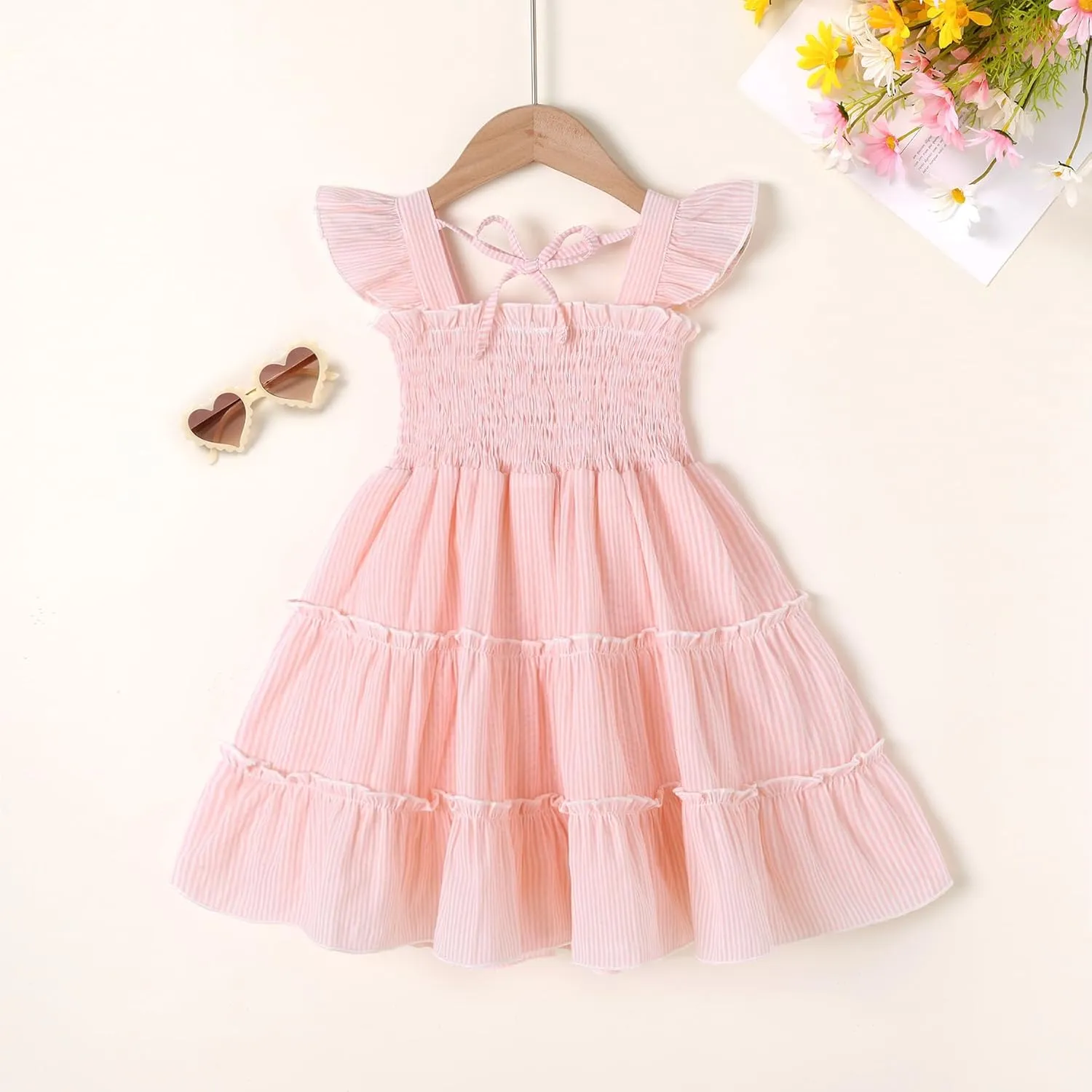 YOUNGER TREE Toddler Girl Dress Baby Girls Summer Clothes Ruffle Sleeve Floral Smock Beach Boho Dresses Sundress