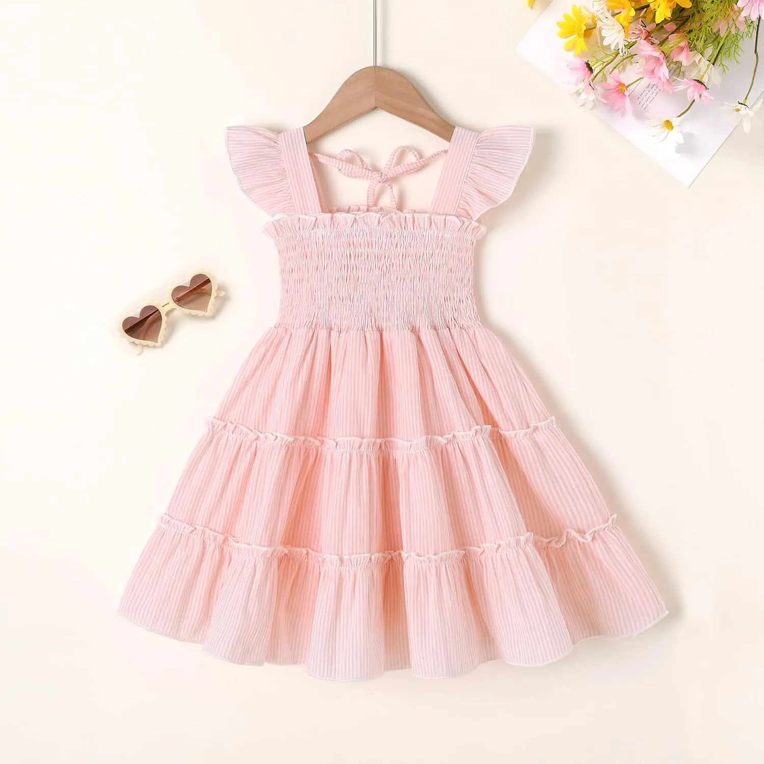 YOUNGER TREE Toddler Girl Dress Baby Girls Summer Clothes Ruffle Sleeve Floral Smock Beach Boho Dresses Sundress