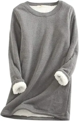 YRAETENM Fleece Sweatshirts for Women Winter Warm Sherpa Lined Crewneck Pullover Loungewear Soft Comfy Long Sleeve Tunic Tops